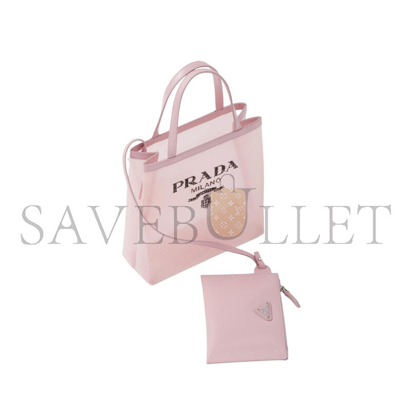 PRADA SMALL SEQUINED MESH TOTE BAG IN ALABASTER PINK 1BG417 (22*20*8cm)